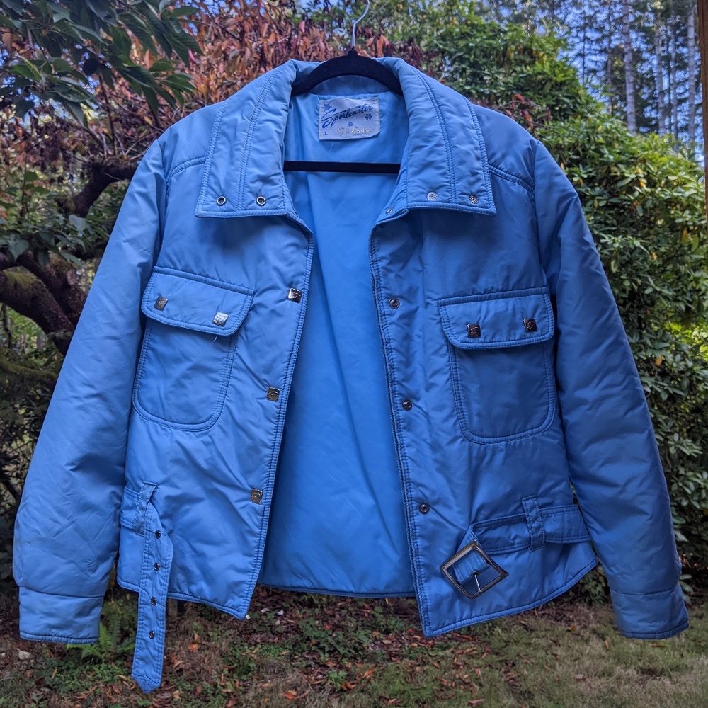 Vintage Light Blue Sportcaster Ski Fashions Jacket Size L Large